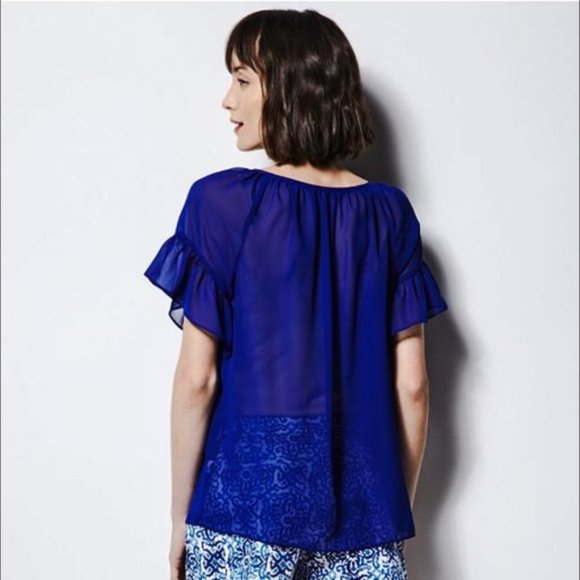 Milly For DesigNation Blue Peasant Blouse - Picture 2 of 7